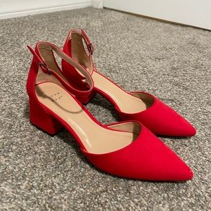 Red D’orsay Ankle Strap Mary Jane Block Heels
